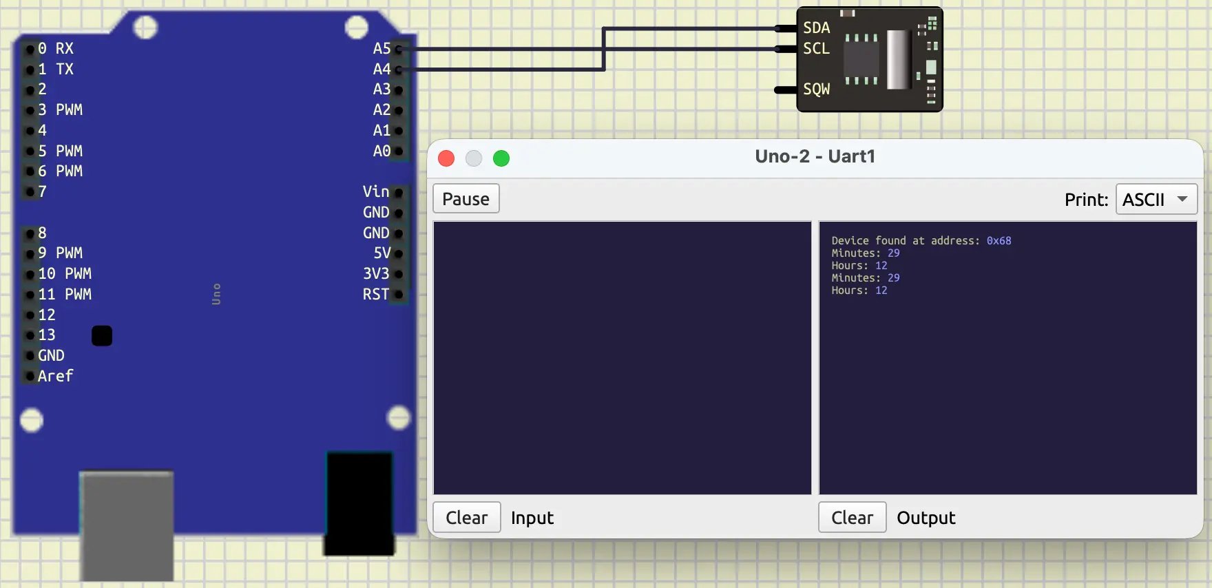 Clock Output minutes and hours